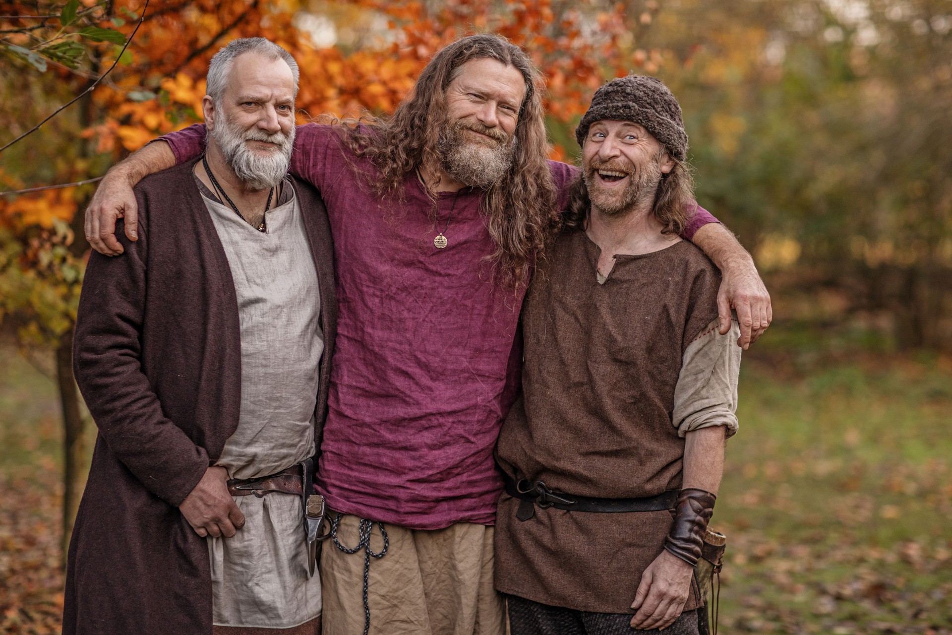 A viking family scene in a viking village settlement